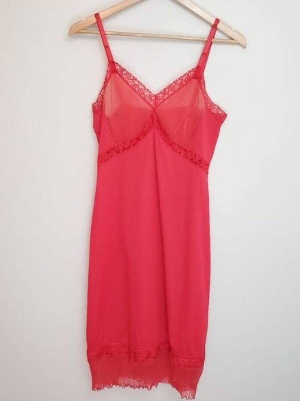 Vintage Vanity Fair red nightgown 1950's pleated trim